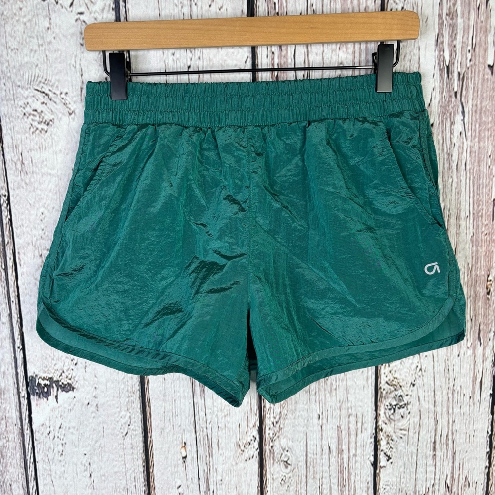 GAP GapFit Running Shorts Size Small Jade Stone Green Shiny Fabric Nylon Lined